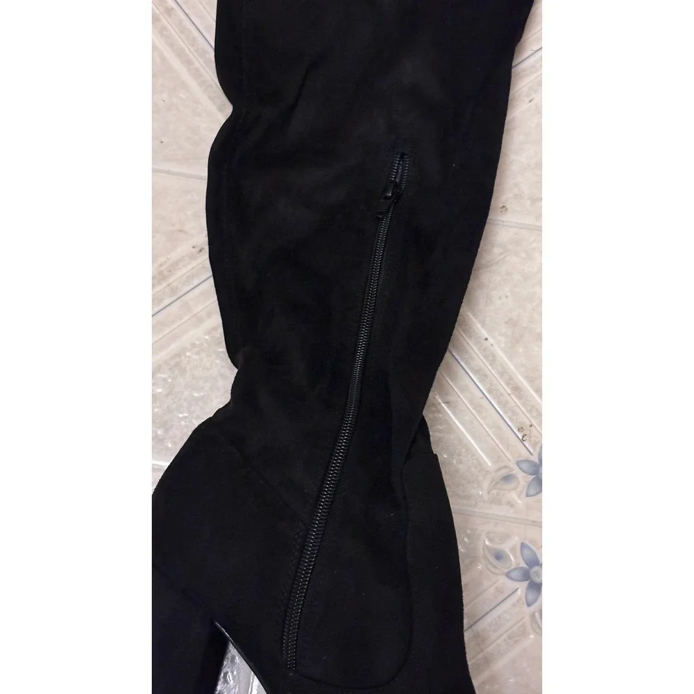 Aubriana Black Over The Knee Heeled Boots Faux Suede Pointed Toe Size 9